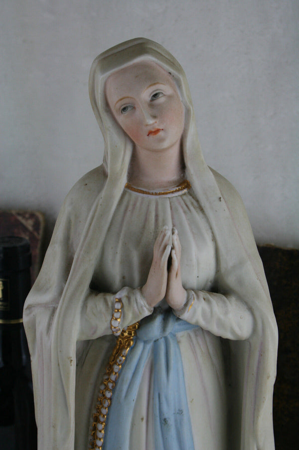 Vintage XL 50's  french porcelain madonna statue on base Lourdes