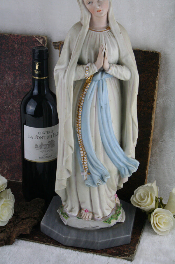 Vintage XL 50's  french porcelain madonna statue on base Lourdes