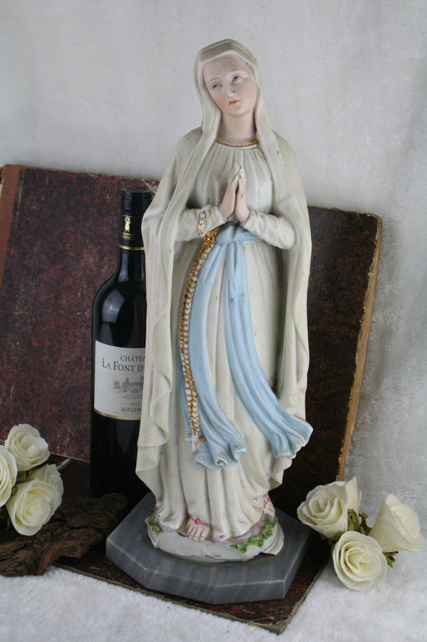 Vintage XL 50's  french porcelain madonna statue on base Lourdes