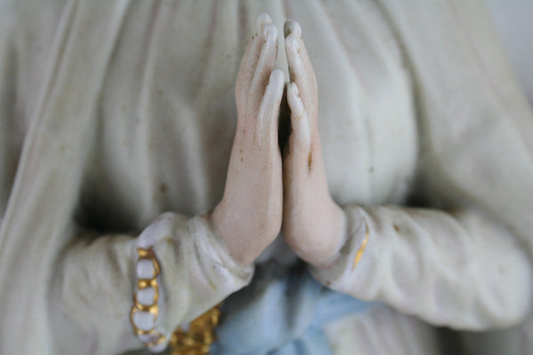 Vintage XL 50's  french porcelain madonna statue on base Lourdes