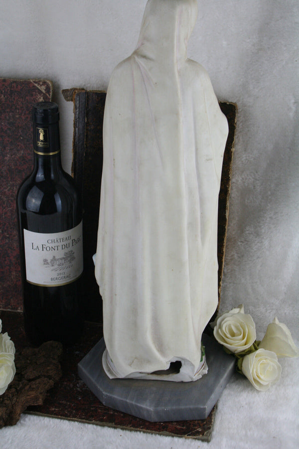 Vintage XL 50's  french porcelain madonna statue on base Lourdes