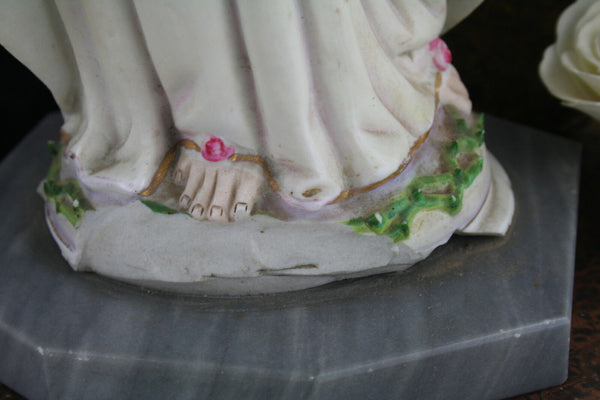 Vintage XL 50's  french porcelain madonna statue on base Lourdes