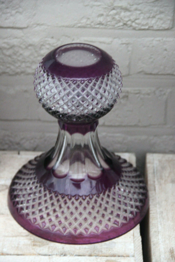 XXL Amethyst purple Bohamia 2 parts crystal glass cut vase centerpiece 1960