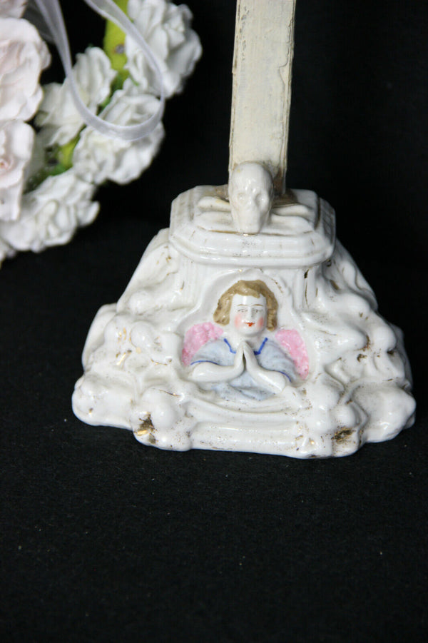 Antique French 19thC vieux paris porcelain Crucifix