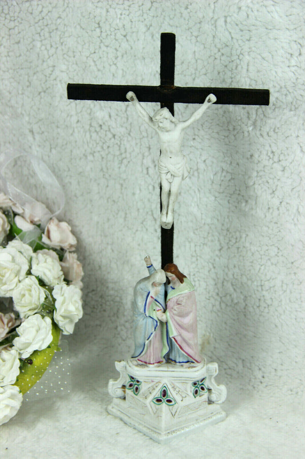 Antique French 19thC vieux paris porcelain Crucifix maria magdalena