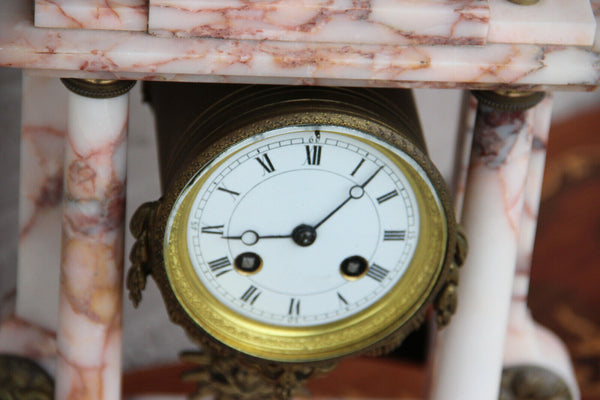 Antique parisian Marble Bronze eagle column mantel clock