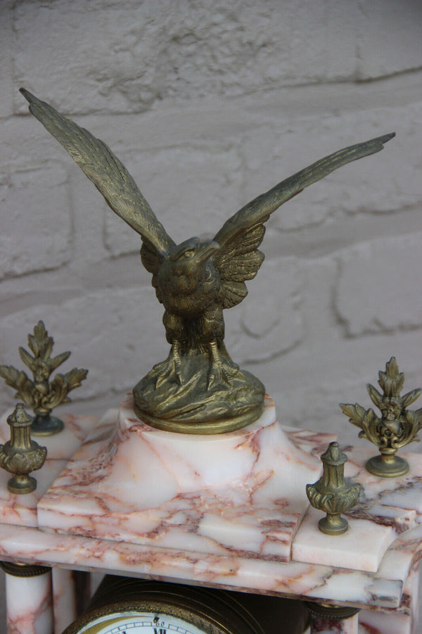 Antique parisian Marble Bronze eagle column mantel clock