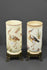 PAIR antique French faience Vases heron butterfly birds Brass base