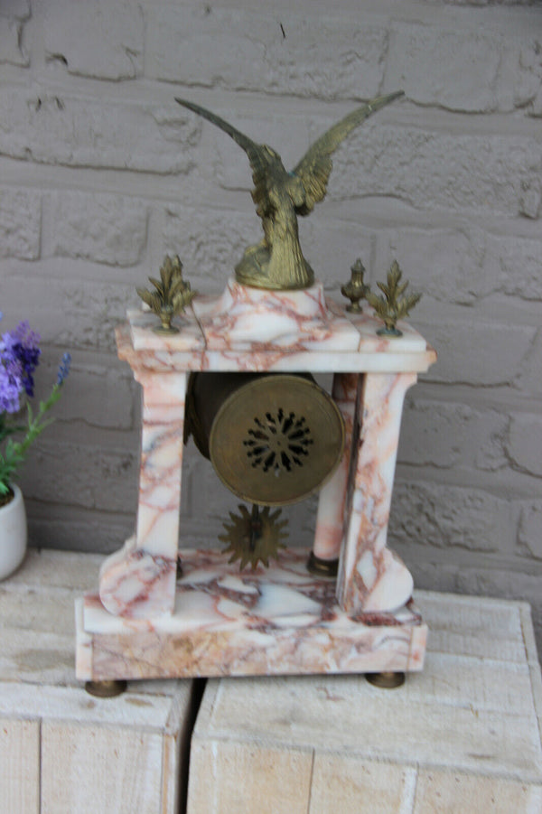 Antique parisian Marble Bronze eagle column mantel clock