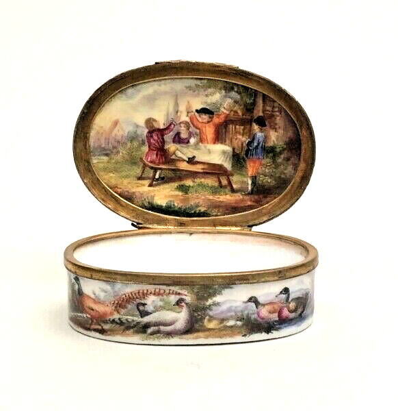 Rare Antique German 18thc porcelain Tabatiere snuff box ducks Victorian