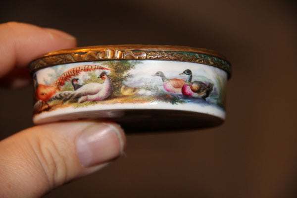 Rare Antique German 18thc porcelain Tabatiere snuff box ducks Victorian