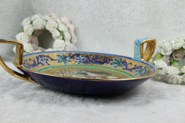 Vintage italian DERUTA marked porcelain Centerpiece coupe bowl horse rider