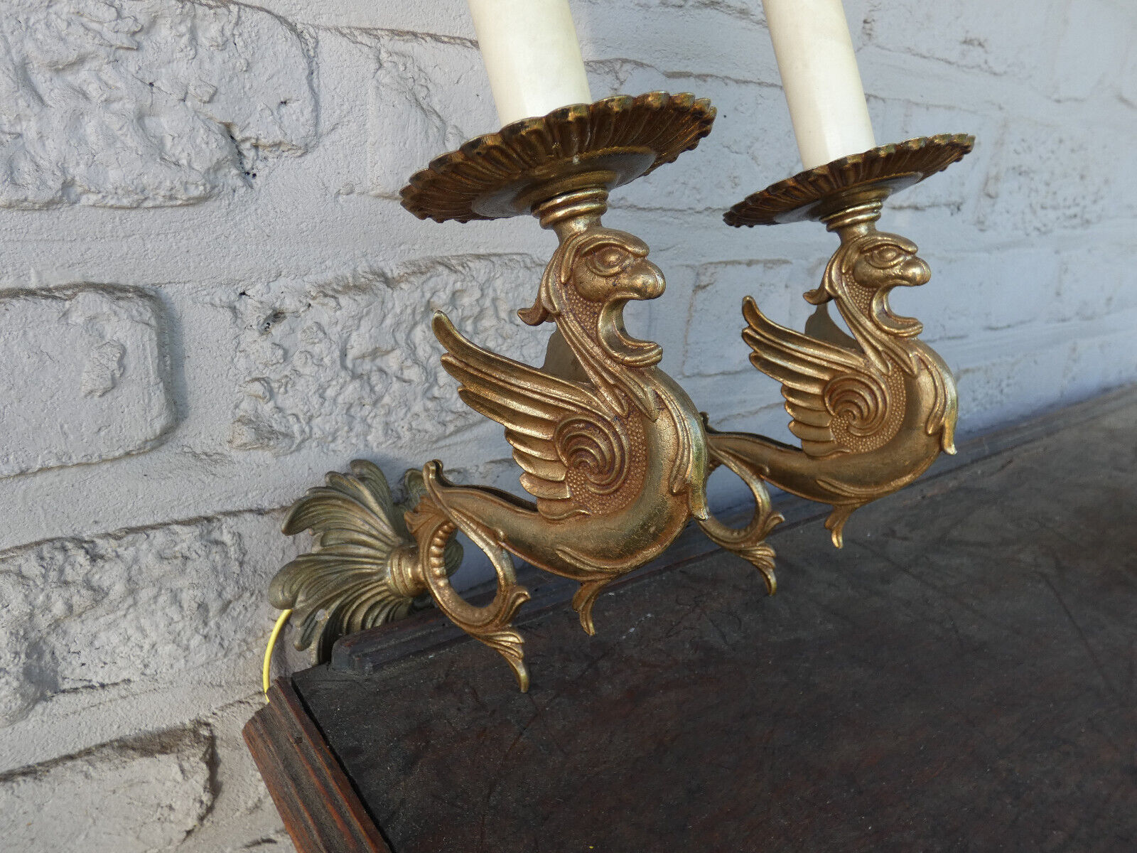 PAIR vintage brass dragon wall lights sconces 1960 | FF-Antiques