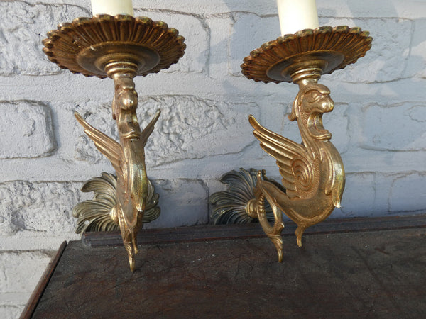 PAIR vintage brass dragon wall lights sconces 1960