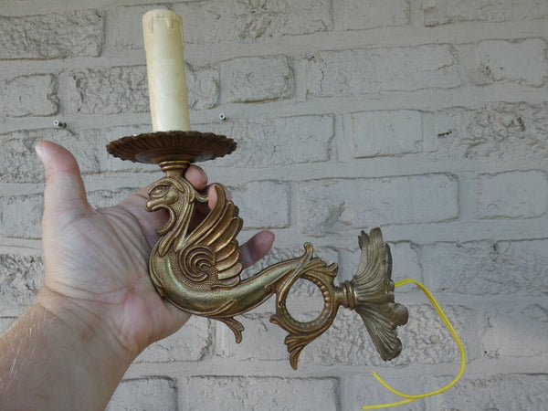 PAIR vintage brass dragon wall lights sconces 1960