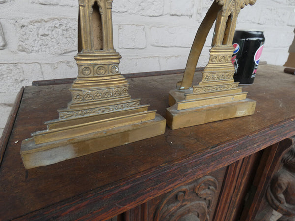 PAIR neo gothic 19thc copper niche chapel relic holders 10 saints religious wax