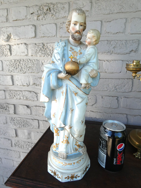 Antique German bisque porcelain saint joseph  statue