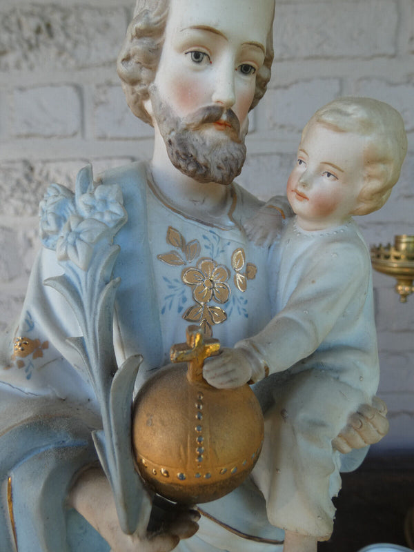 Antique German bisque porcelain saint joseph  statue