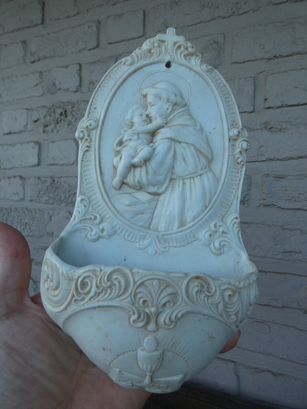 Antique german Hummel Bisque porcelain Holy water font marked saint anthony