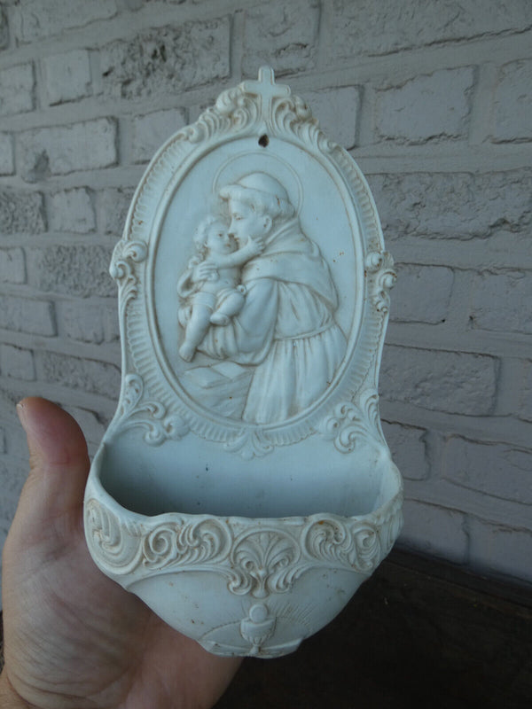 Antique german Hummel Bisque porcelain Holy water font marked saint anthony