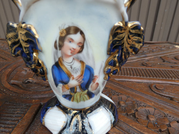 PAir antique small vieux paris porcelain portrait vases