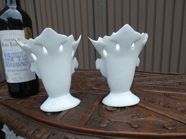 PAir antique small vieux paris porcelain portrait vases