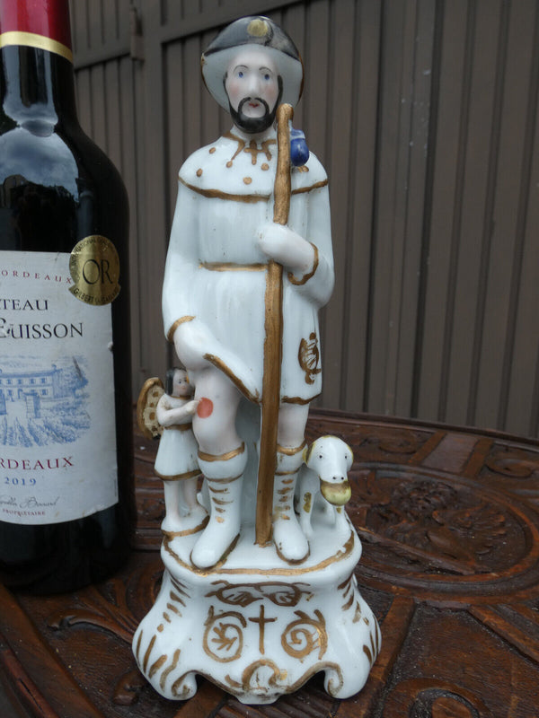 Antique Belgian vieux old brussels porcelain saint roch statue figurine