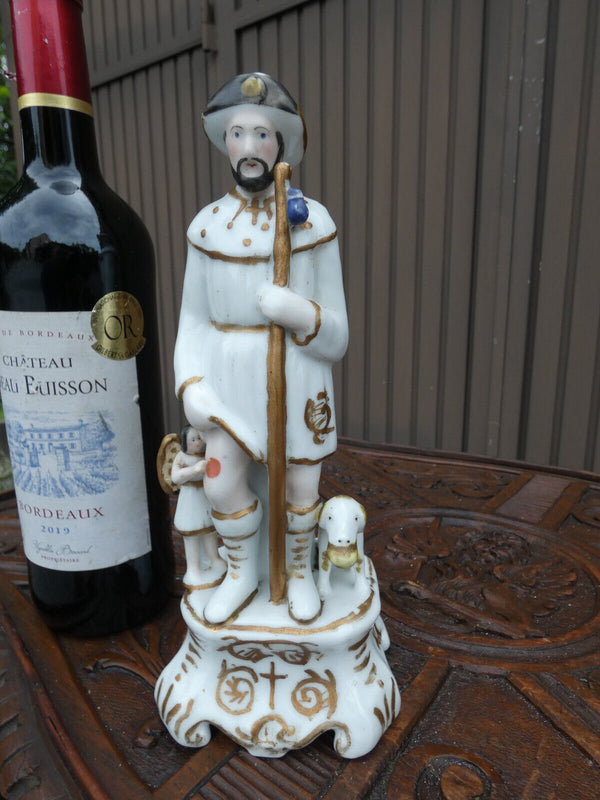 Antique Belgian vieux old brussels porcelain saint roch statue figurine