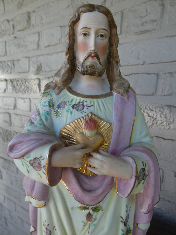 Antique German bisque porcelain sacred heart jesus statue