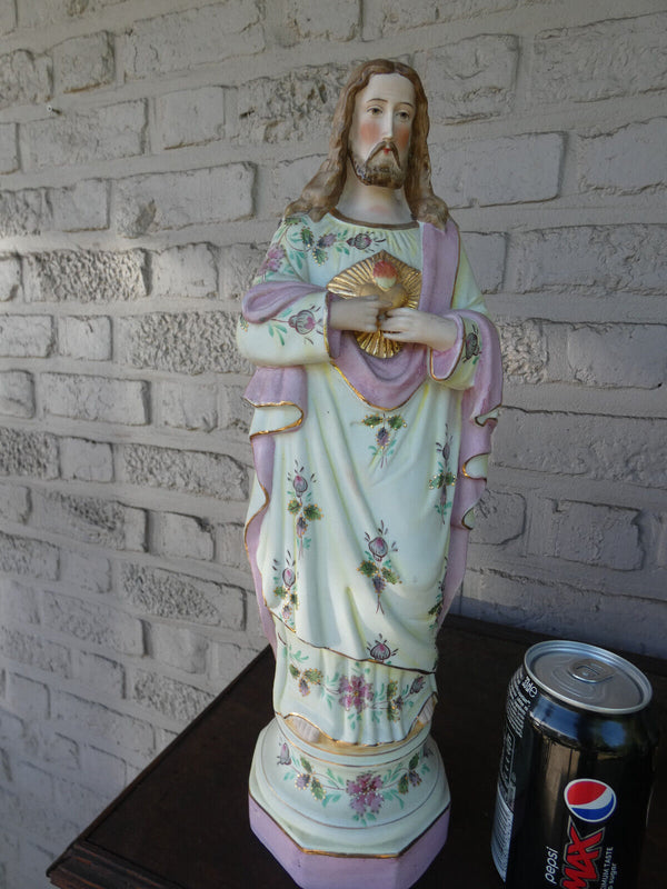 Antique German bisque porcelain sacred heart jesus statue