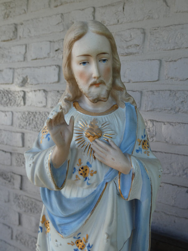 Antique German bisque porcelain sacred heart jesus statue