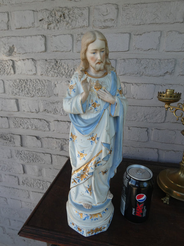 Antique German bisque porcelain sacred heart jesus statue