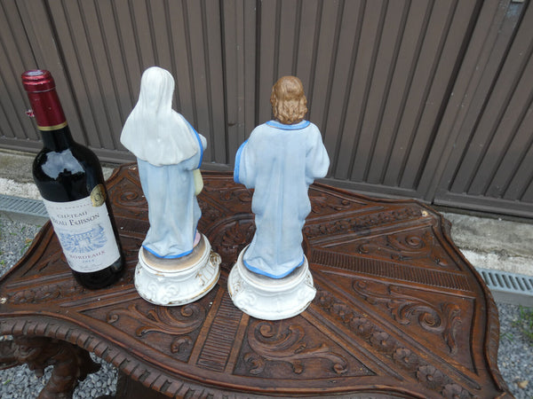 pair antique Vieux andenne bisque porcelain sacred mary jesus figurine statue