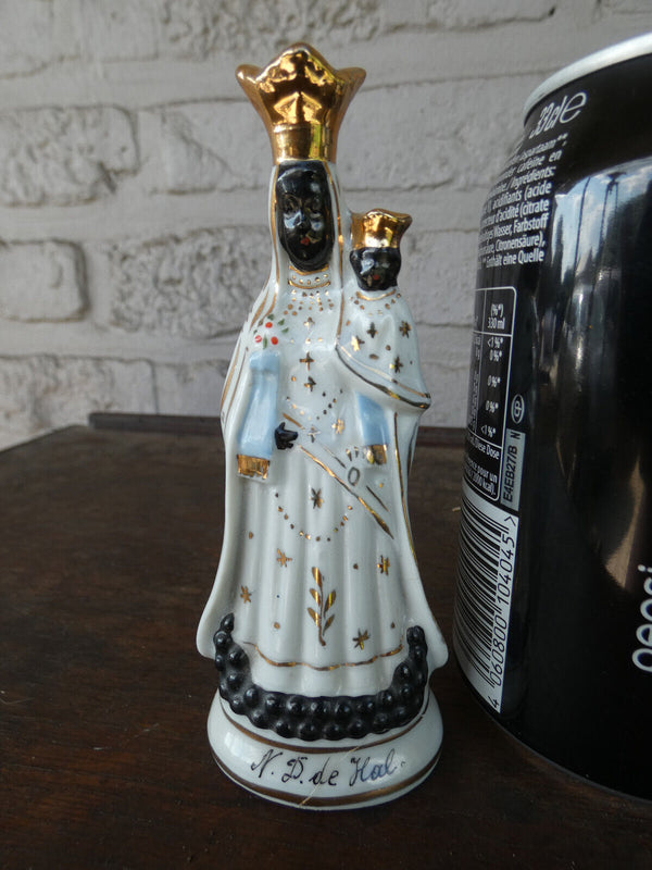 Antique old brussels porcelain notre dame de hal black madonna miniature statue