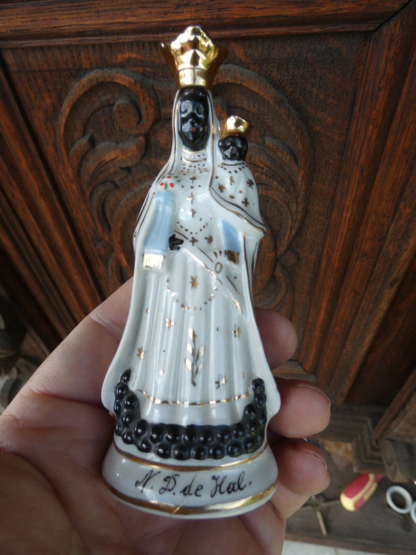 Antique old brussels porcelain notre dame de hal black madonna miniature statue