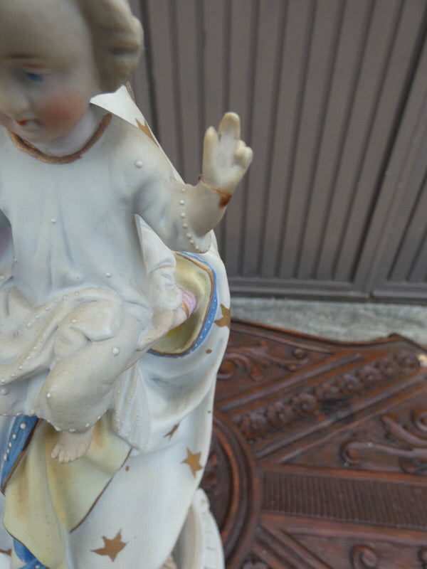 Antique LArge belgian vieux andenne bisque porcelain madonna statue