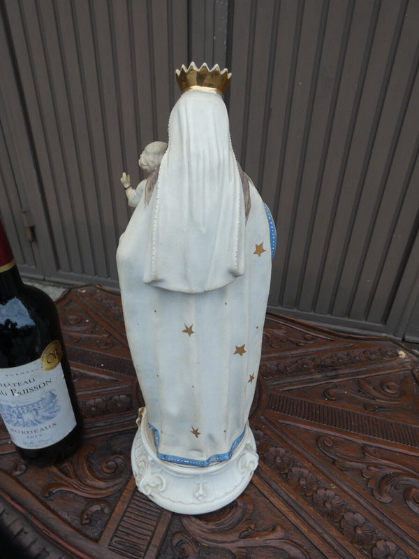 Antique LArge belgian vieux andenne bisque porcelain madonna statue