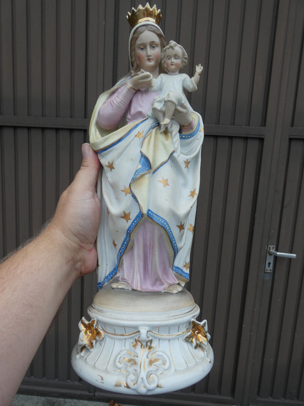 Antique LArge belgian vieux andenne bisque porcelain madonna statue