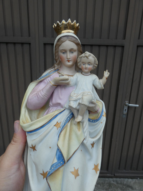 Antique LArge belgian vieux andenne bisque porcelain madonna statue