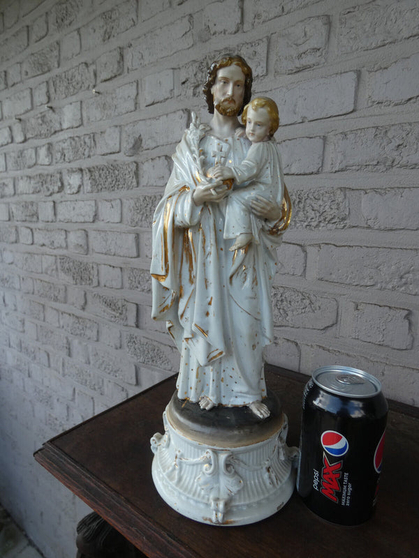 Antique Large vieux paris porcelain Saint joseph jesus figurine statue religious