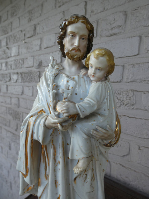 Antique Large vieux paris porcelain Saint joseph jesus figurine statue religious