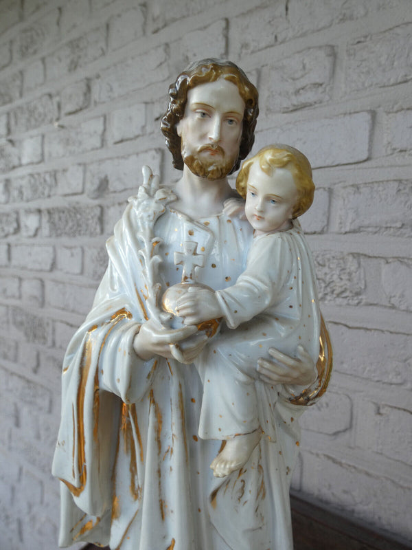 Antique Large vieux paris porcelain Saint joseph jesus figurine statue religious