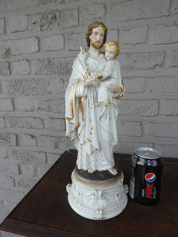 Antique Large vieux paris porcelain Saint joseph jesus figurine statue religious