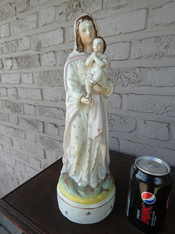 Antique  vieux paris porcelain MAdonna child  figurine statue religious