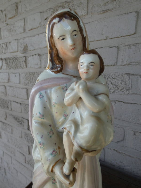 Antique  vieux paris porcelain MAdonna child  figurine statue religious