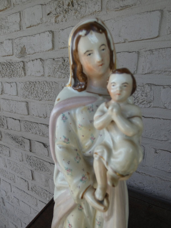 Antique  vieux paris porcelain MAdonna child  figurine statue religious