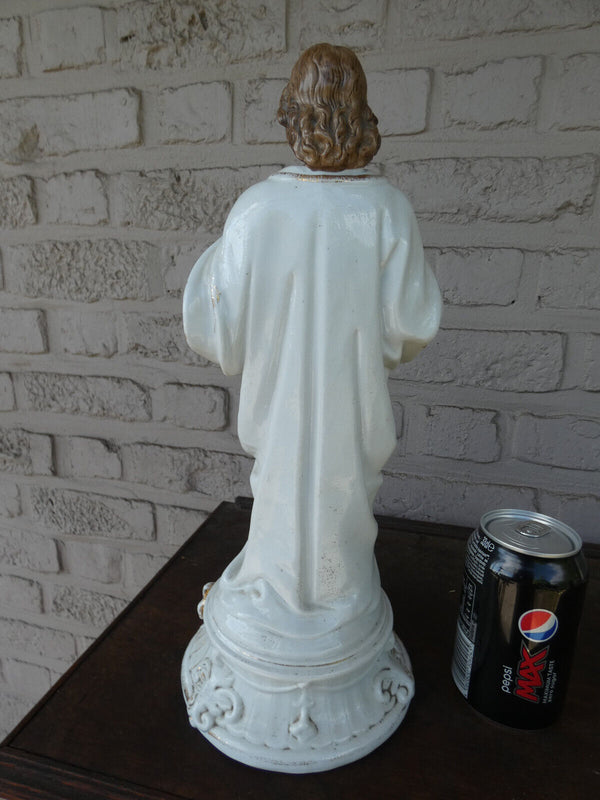 Antique large Vieux paris porcelain Sacred heart jesus statue figurine