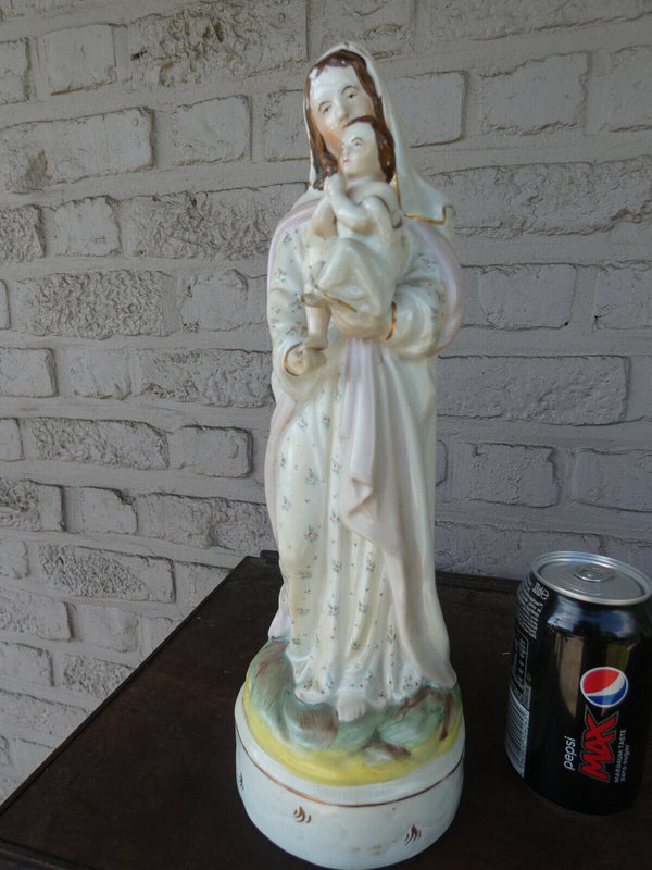 Antique  vieux paris porcelain MAdonna child  figurine statue religious