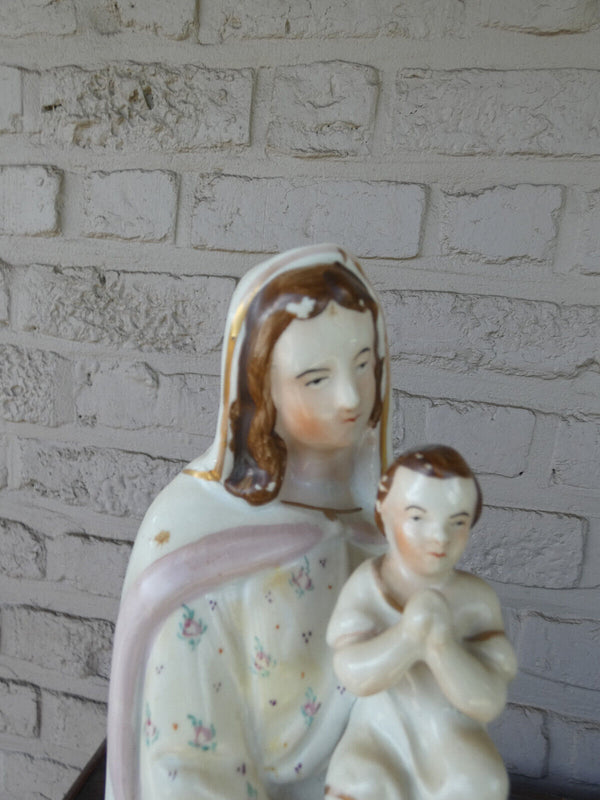 Antique  vieux paris porcelain MAdonna child  figurine statue religious