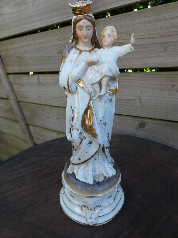 Antique Vieux paris porcelain Saint mary madonna child figurine statue